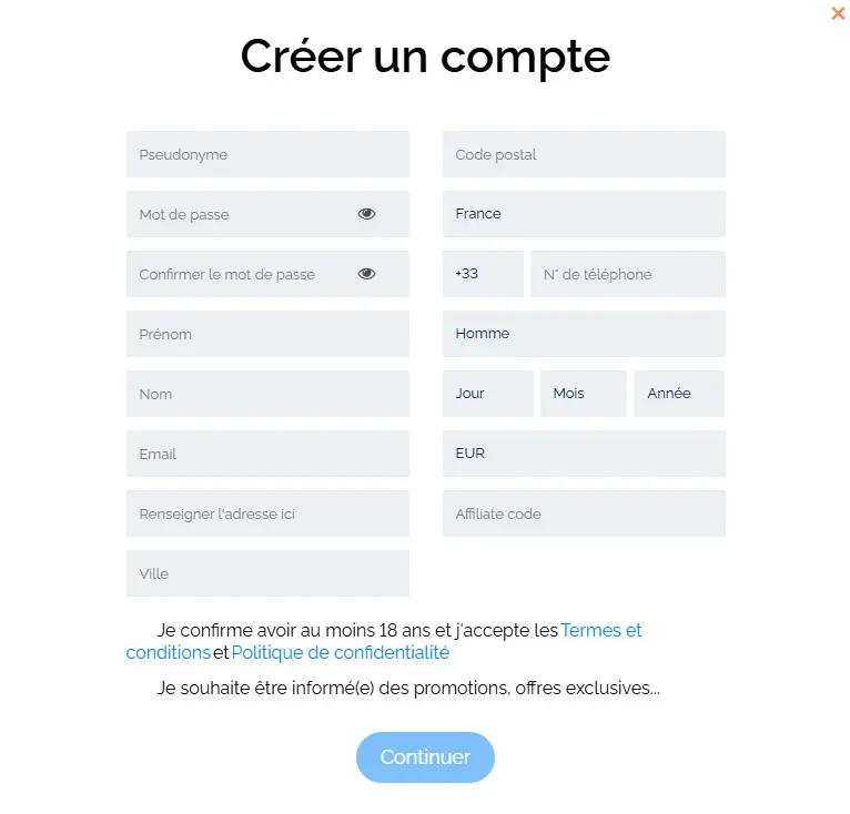Processus d'inscription OCEANBETS CASINO
